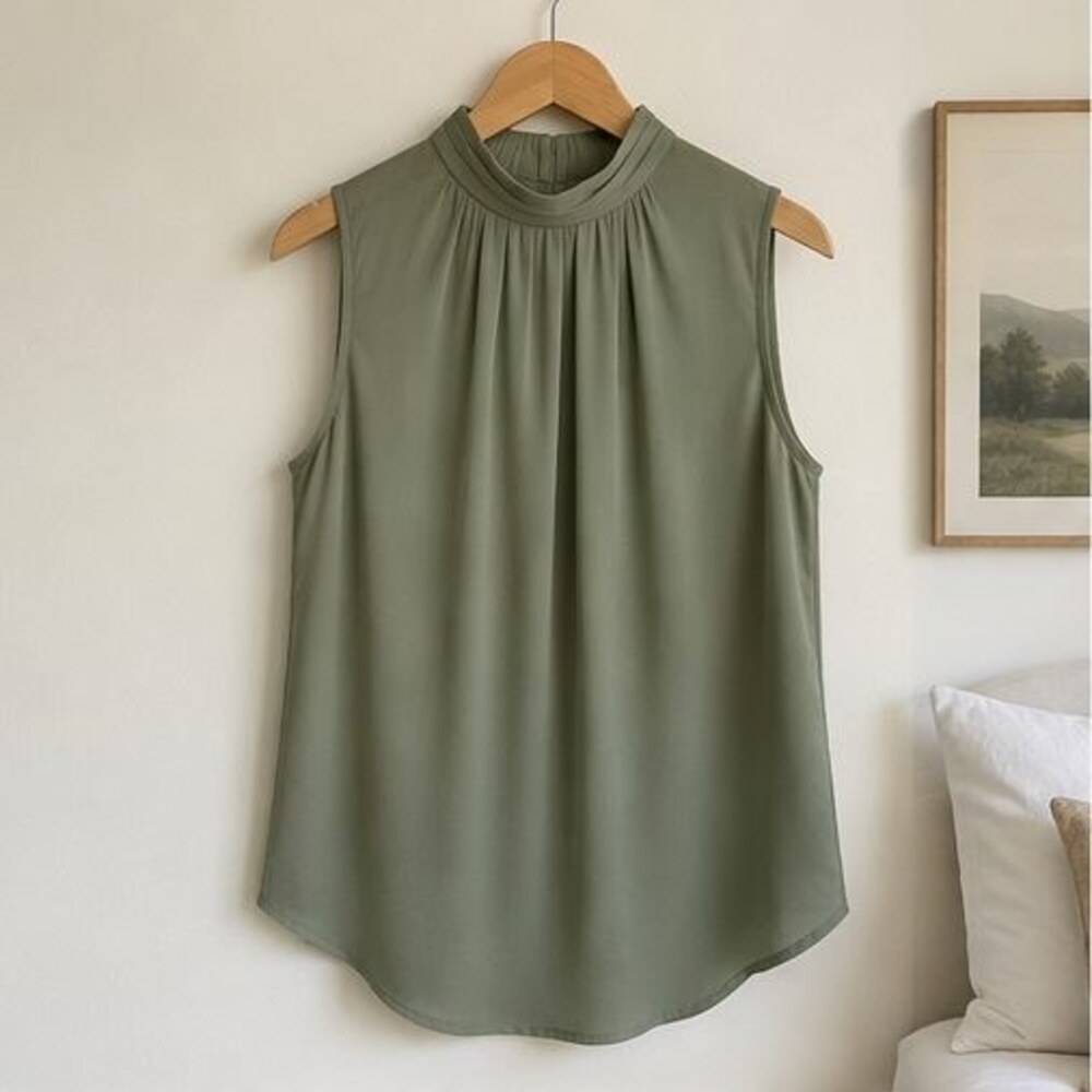Sage Pleated High Neck Blouse